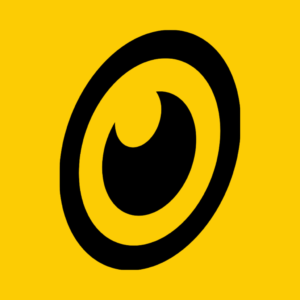 the hyperfocus media group circle logo over a yellow background